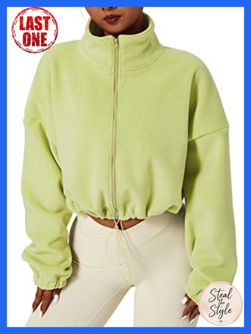 Sherpa Fleece Full Zip Cropped Jacket Stand Collar Warm Winter Coat